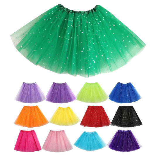 Women&#39;s Tutu Skirt Muti Colors Mini Short Skirt For Women Star Sequined Mesh Skirts Elastic Ballet Dancewear Fairy Tulle Skirt
